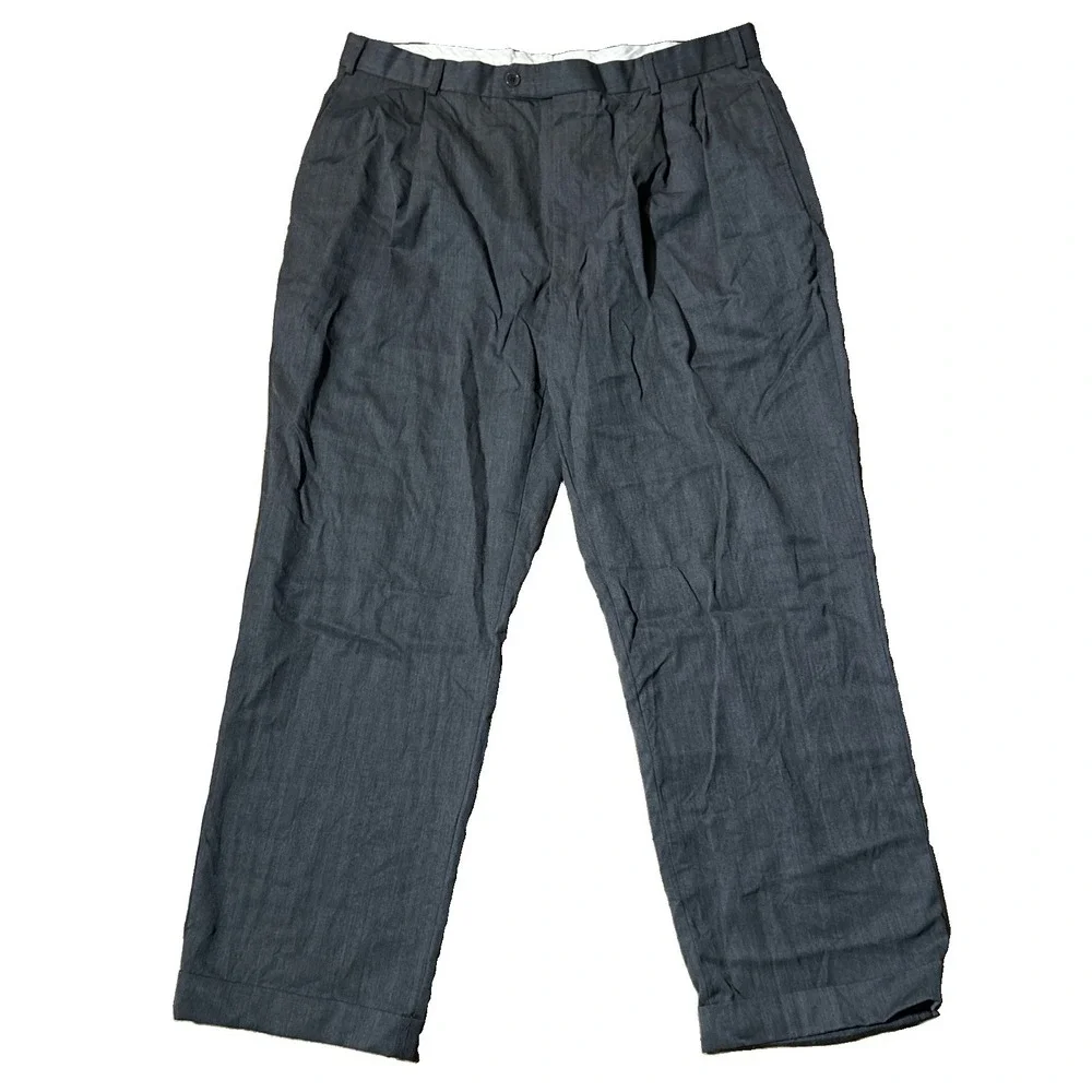 Brooks Brothers 346 Dress Pants Men's 38x30 Gray 100% Wool Pleated Cuffed *Flaw*